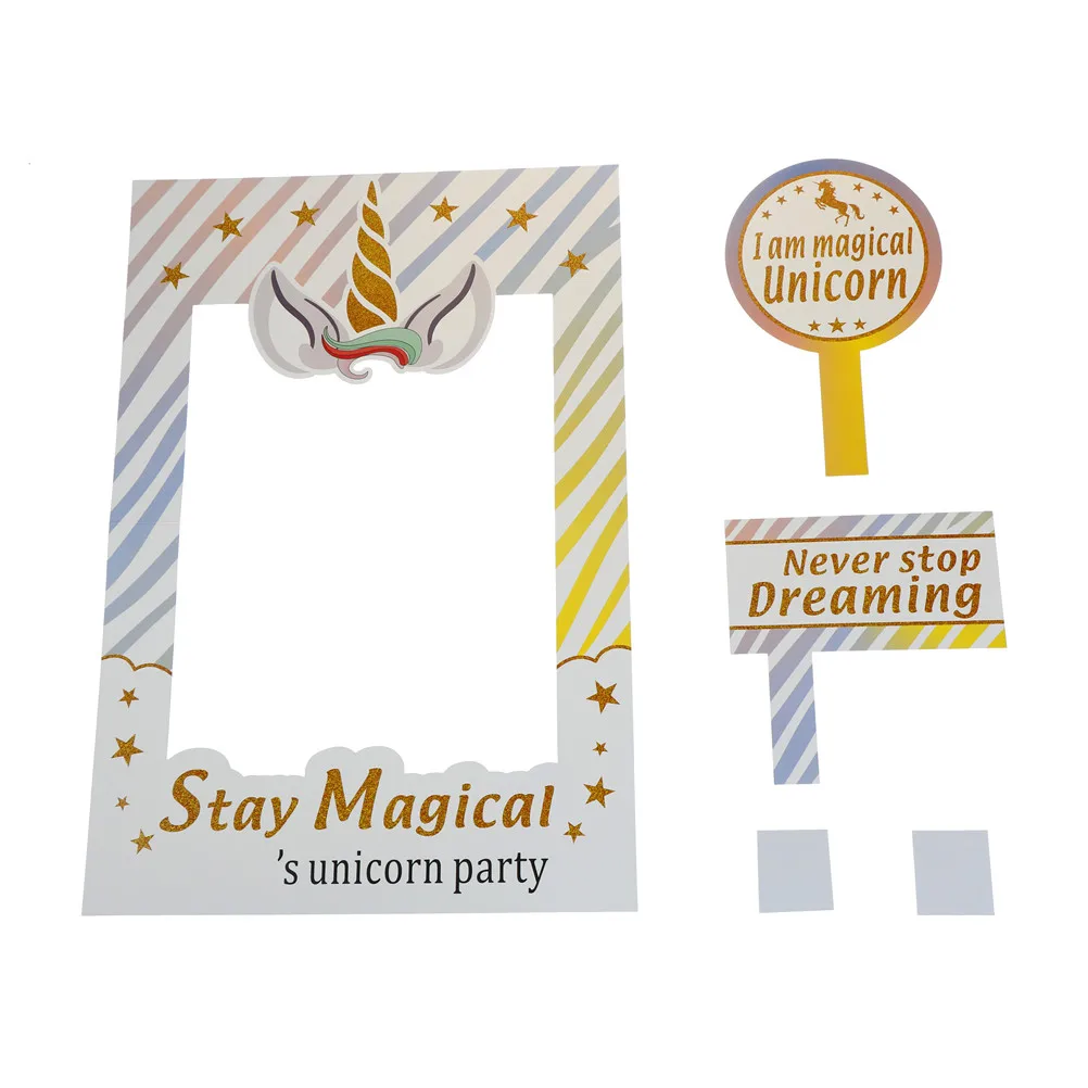

1set Happy Birthday Funny Unicorn Party Photo Booth Props Frame Party Decorations Kids Photobooth Props Party Favors Supplies