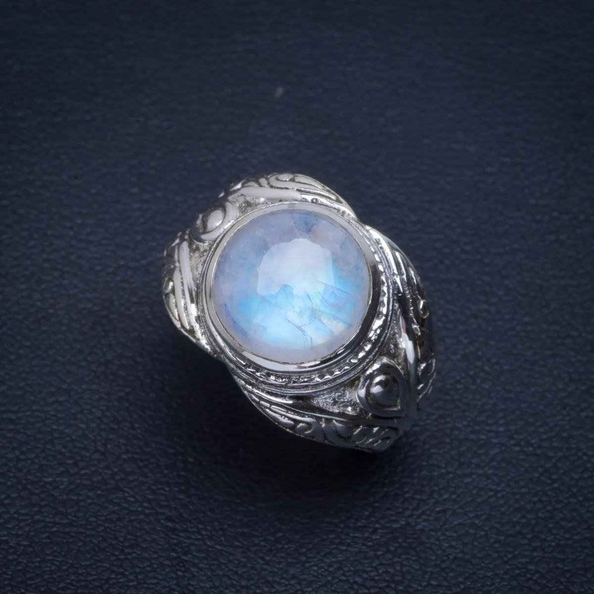 

Natural Rainbow Moonstone Handmade Unique 925 Sterling Silver Ring 8.5 B1205
