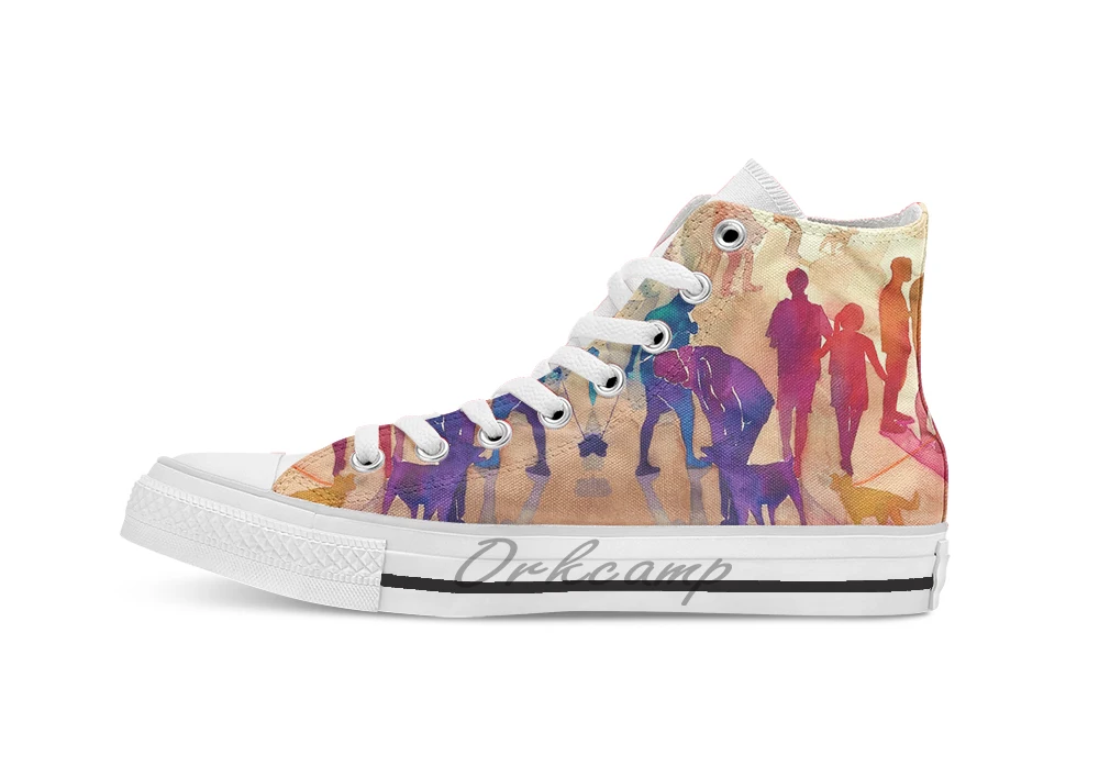 

Dogs on the walk Unisex High Top Canvas flat Casual Custom shoes Drop Shipping