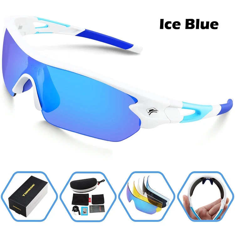 Модные Поляризованные спортивные солнцезащитные очки для мужчин и женщин, очки для альпинизма, вождения, гольфа, очки, PC Frame, 5 линз, защита UV400 - Цвет линз: Ice Blue