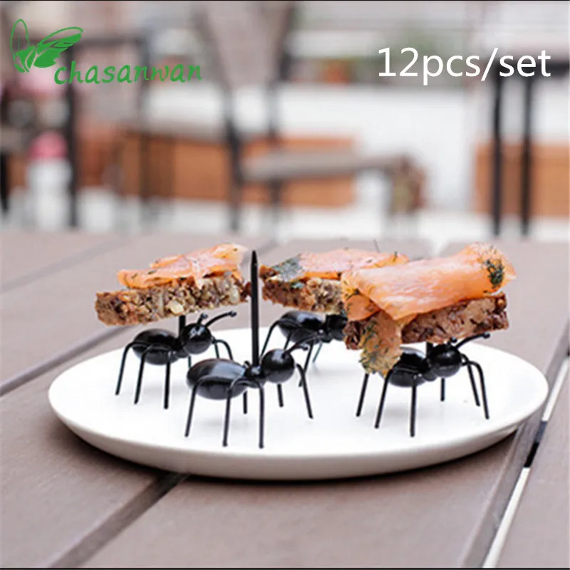 

CHASANWAN 12Pcs Kitchen Accessories Mini Ant Fruit Fork Plastic Fruit Decoration Kitchen Bar Kids Dessert Forks Tableware,Q