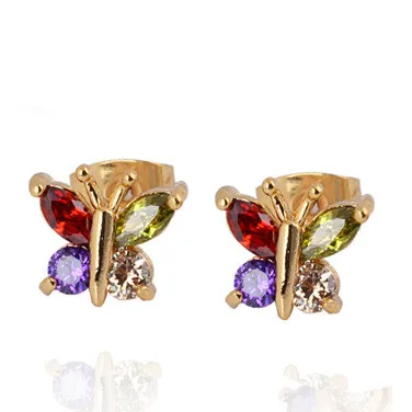 

Colorful CZ Butterfly Earrings Yellow Gold Filled Childrens Girls Stud Earrings Xmas Gift