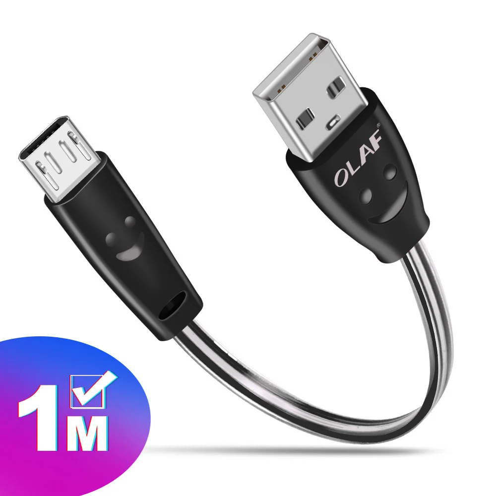 Micro USB кабель улыбающееся лицо светящийся светодиодный светильник Быстрая зарядка USB кабель для передачи данных для samsung iPhone мобильный телефон usb кабели для зарядки - Цвет: Black