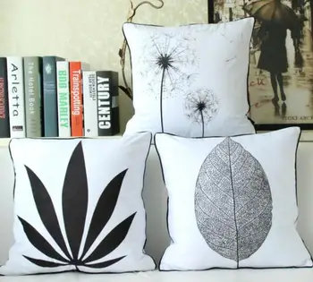 

White Black printed leaves taraxacum pillow case cushion cover home ornament polyester Dec sofa bed car room FG597