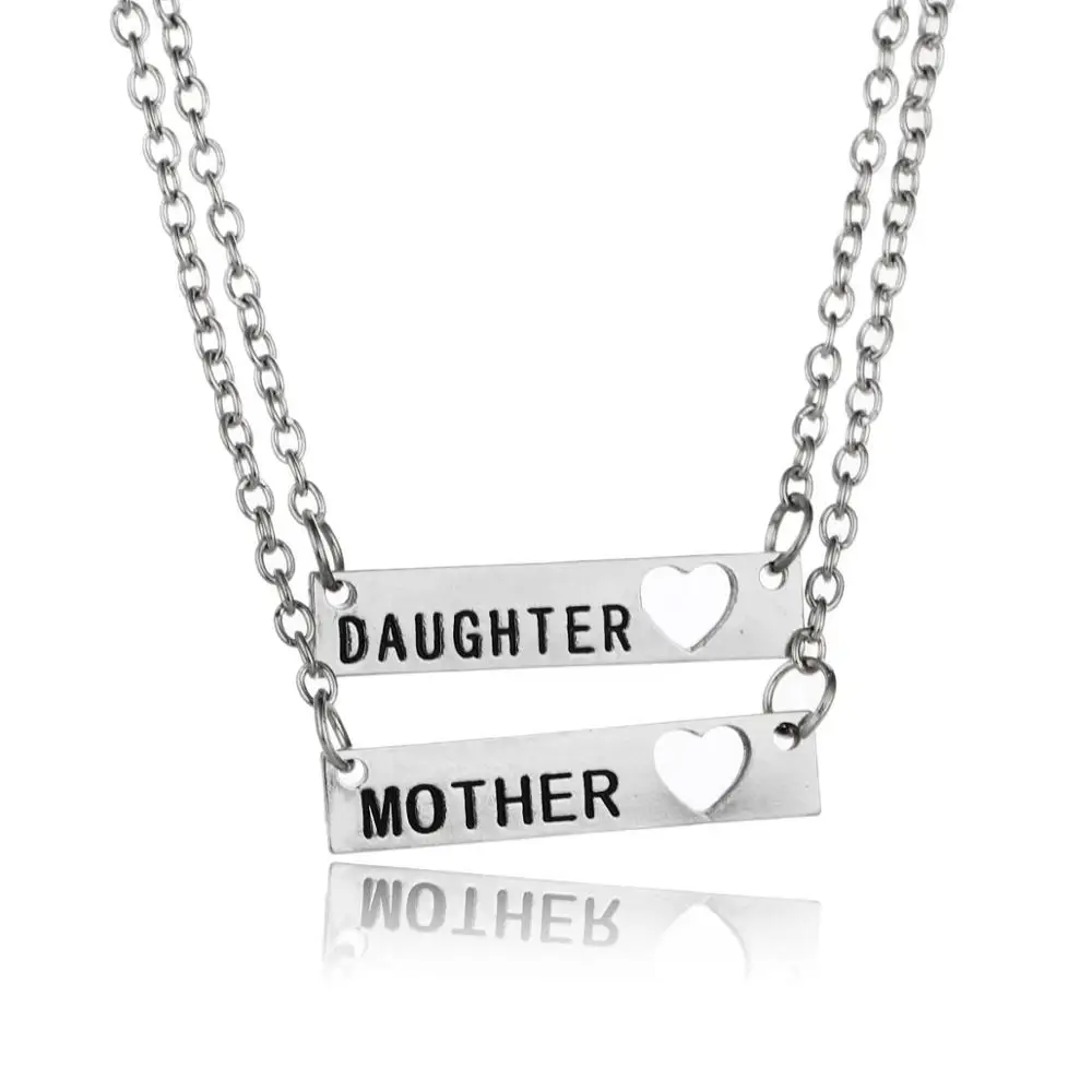 2PC Mother Daughter Heart Pendant Chain Necklaces Mom Family Gifts