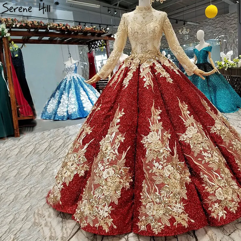 Роскошное Сверкающее свадебное платье винно-красного цвета с высоким воротом, винтажное платье невесты с цветами и блестками, настоящая фотография HX41108 - Цвет: wine red