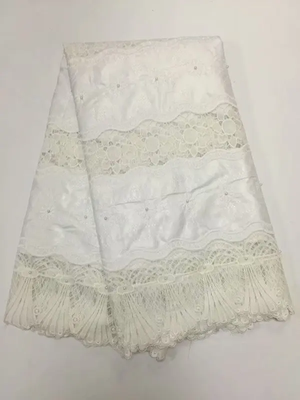 Белая африканская ткань кружево бассейна riche getzner жаккардовая парча ткань бисером кружево Базен riche getzner 5 ярдов/комплект L1601