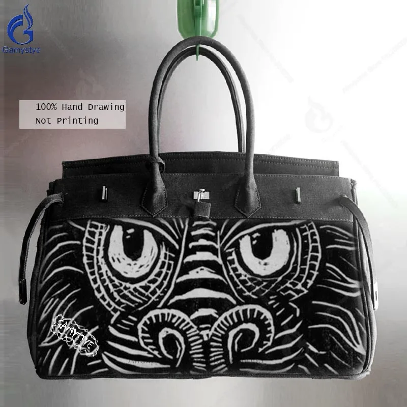 

Crossbody Bag Men Messenger Bags Canvas Satchel Hand Painting Graffiti Lino Dragon Shoulder Bag Bolsos Hombre 45cm Big Handbags