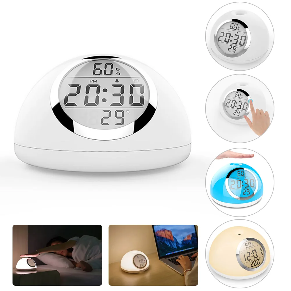 

LCD Alarm Clock With Colorful Ambient Light Home Decoration Digital Clock Wake-Up Light Nature Sounds Gesture Sensing And Snooze