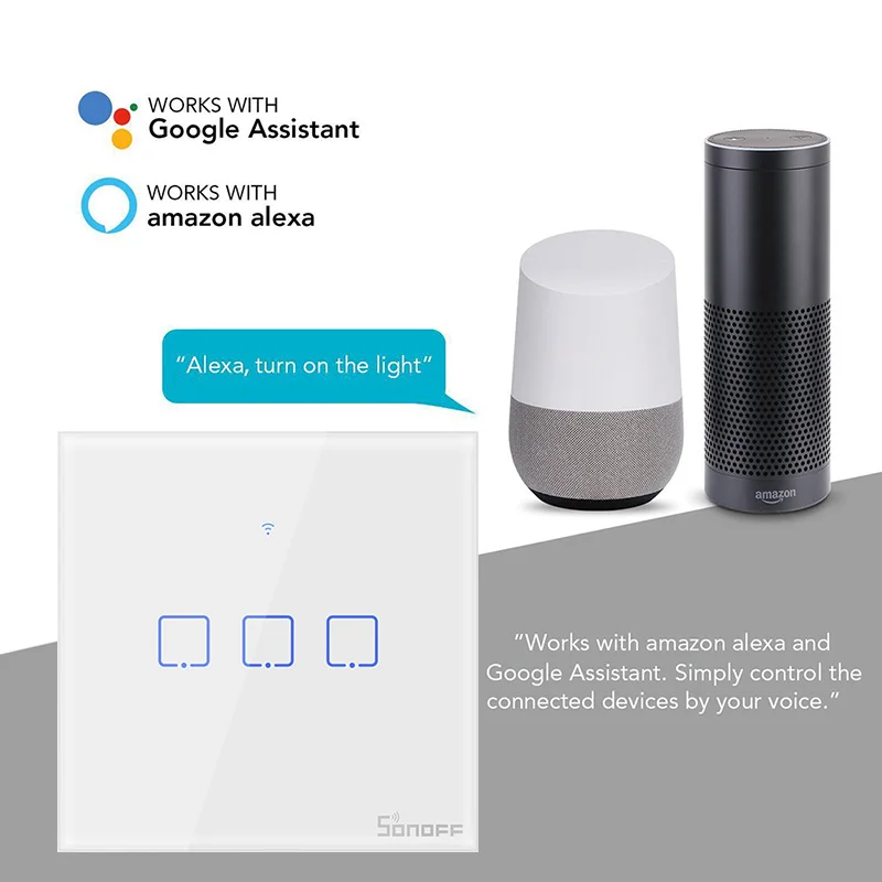 Wifi настенный сенсорный выключатель Sonoff сенсорный ЕС Великобритания умный дом автоматизация работы с Alexa Google Home Alexa Amazon Google Assistant
