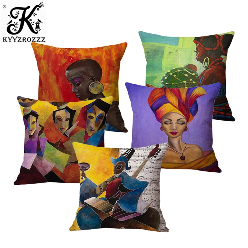 Традиционный Африканский художественный декор, наволочка для подушек, красочная Африканская женщина, абстрактный музыкальный артист, Note Throw, наволочка