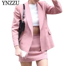 YNZZU розовый цвет женский костюм Блейзер осень зима двубортный женский пиджак длинный рукав офисный стиль Женский блейзер YO877