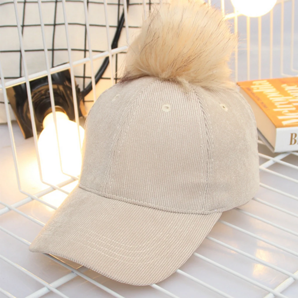 Fashion Women Girls Pompom Winter Baseball Cap Solid Winter Suede