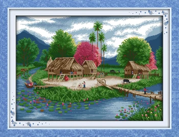 

Spring lakeside Cross Stitch Kits Printed pattern Canvas DMC Counted Chinese printed Cross-stitch set Embroidery Needlework DIY