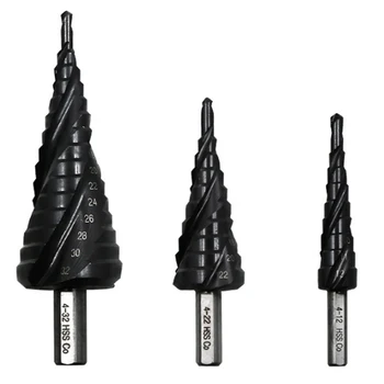 

Upgrade 4-12/4-22/4-32/mm 3 Flute Step Drill Bit Triangle Shank TiAlN Coated HRC89 M35 Cobalt Step Drill Wood Bits