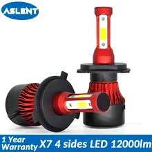 Aslent 4 sides LED Car Headlight Bulb H4 H7 H1 H11 H8 H9 9005 9006 9012 H13 9004 9007 100W 12000Lm 6000K COB Auto Lamp Fog Light