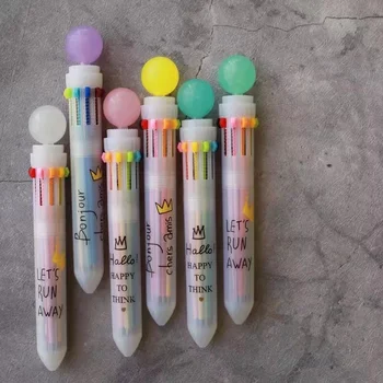 

18 pcs/Lot Hello crown 10 color ballpoint pen 0.5mm ball pen Book marker Stationery Office school supplies Canetas escolar F976