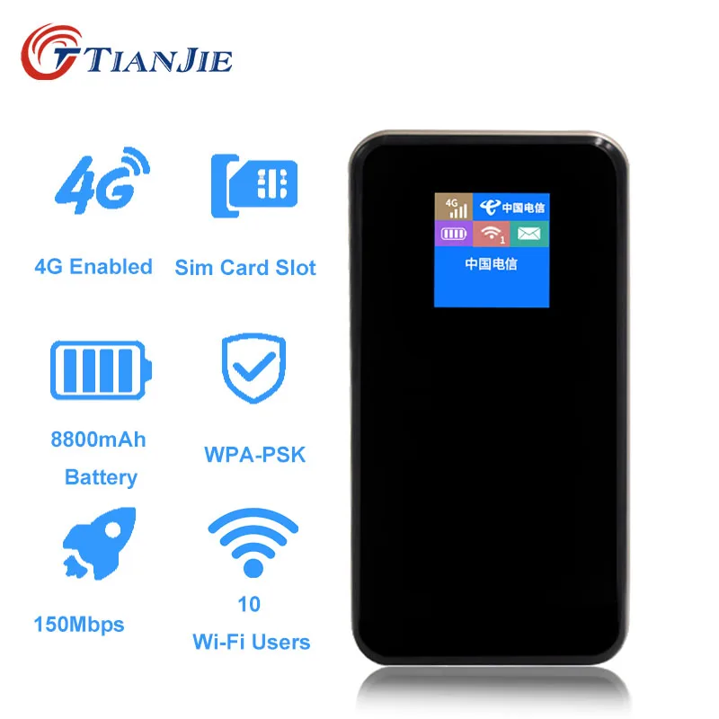 

TIANJIE portable Power bank Pocket 8800mAh 4G Wifi Router 4G Lte Wireless mini Mobile Wifi Car 3G 4G Unlocked With Sim Card Slot
