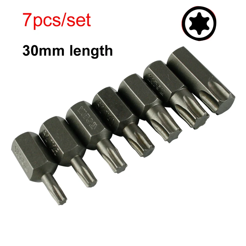 

7pcs/set Industrial-grade Durable 10mm Hex Shannk Heavy Duty Impact Torx Screwdriver Bit 30mm Length T20 T25 T30 T40 T45 T50 T55