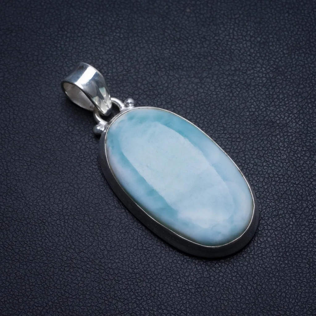 

Natural Caribbean Larimar Handmade Indian 925 Sterling Silver Pendant 1 3/4" T2487