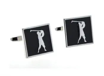 

10pairs/lot Sporty Golf Player Cufflinks Silver Square Enamel Cuff Links Golf Jewelry Shirt Cuff Button Men's Jewelry Gift