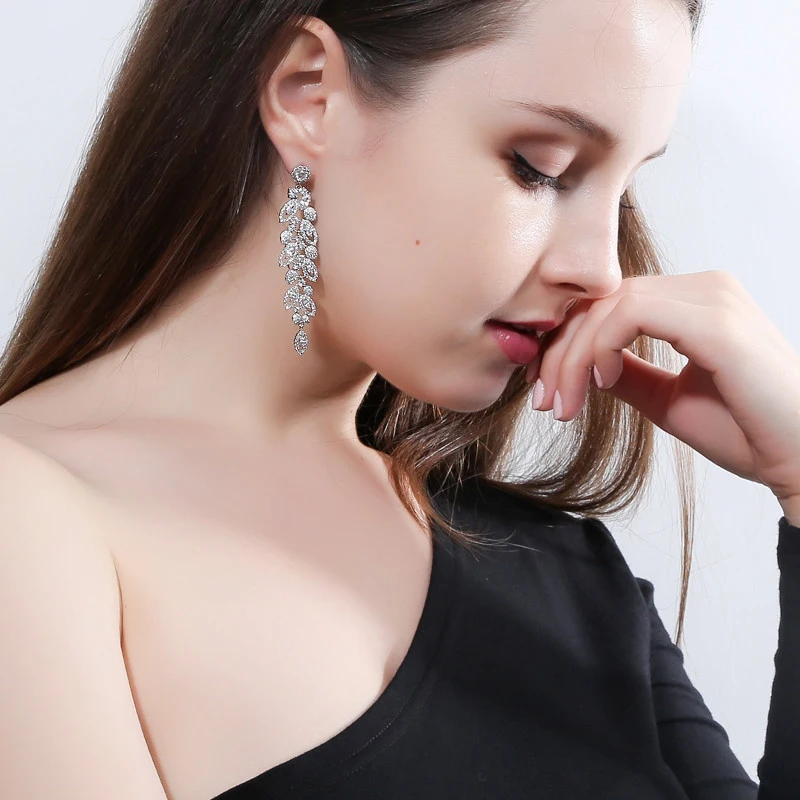 ANEGLCZ Statement CZ Jewelry Elegant Marquise AAA Cubic Zirconia Super Long Dangle Bridal Wedding Drop Earrings For Women AE184