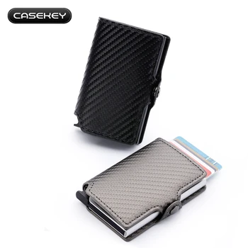 

Carbon Fiber Leather ID Card Holder Aluminum RFID Wallet for female Slim Credit Card Holder Wallet Bag Part Thin metal wallet