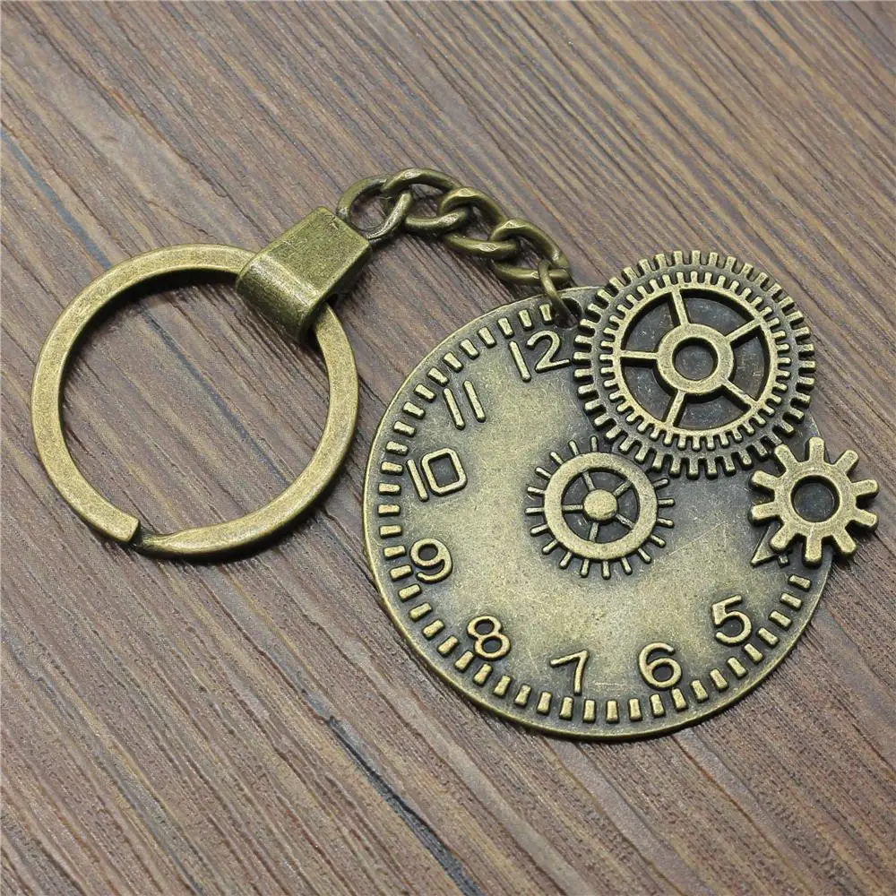 1 Piece Fashion Key Ring Metal Chain Keychain Jewelry Gift Antique Bronze Plated Gear Clock 45x42mm Pendant | Украшения и