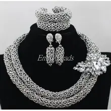 Простой серебряный Цвет нигерийской свадьбы Бусины Цепочки и ожерелья комплект ювелирных изделий Африканский костюм Ювелирные наборы Рождественский подарок aij413