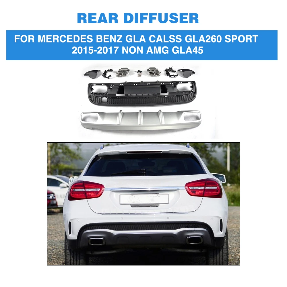 

PP Car Rear Bumper Diffuser Lip With Exhaust Muffler For Mercedes Benz GLA Calss GLA260 Sport SUV 2015-2017 Non AMG GLA45