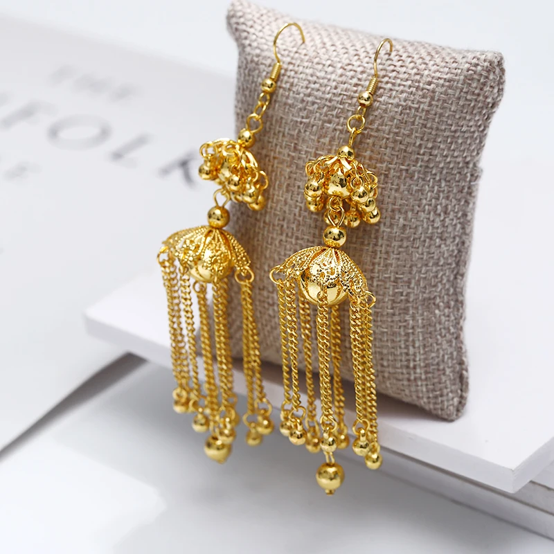Guvivi новые длинные серьги jhumka для женщин индийские этнические Драгоценности медные Висячие свисающие серьги Бохо аксессуары Подарки