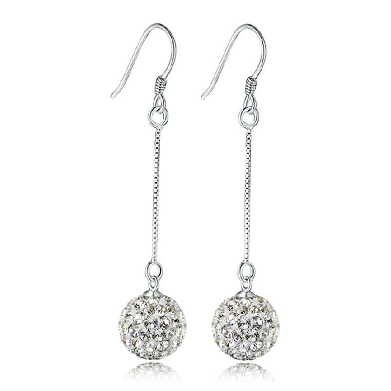 

100% 925 sterling silver fashion shiny Shambhala ball crystal ladies`drop earrings jewelry women Anti allergy drop shipping gift