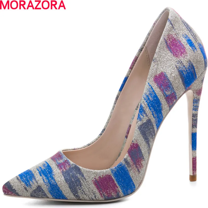 

MORAZORA big size 34-45 elegant women pumps shoes fashion Shallow mouth 12cm cloth high heels dress shoes wedding shoe
