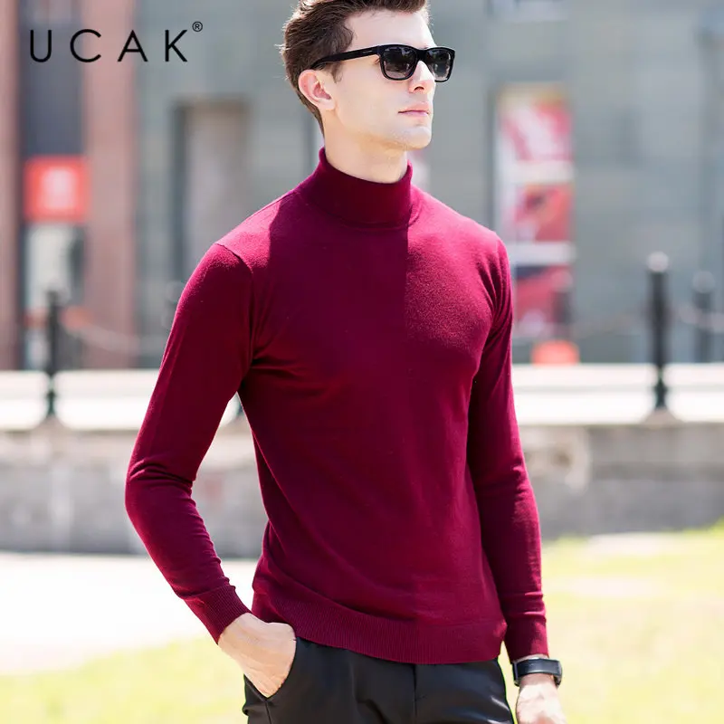 UCAK, брендовый мужской свитер, классический, Повседневный, Pull Homme, чистый мериносовый шерстяной пуловер для мужчин, Осень-зима, кашемировый свитер с высоким воротом, U3004 - Цвет: Красный