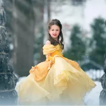 Карнавальный костюм принцессы Белль для девочек; нарядное платье на день рождения; детское длинное платье на Хэллоуин, Рождество; одежда красавицы и чудовища