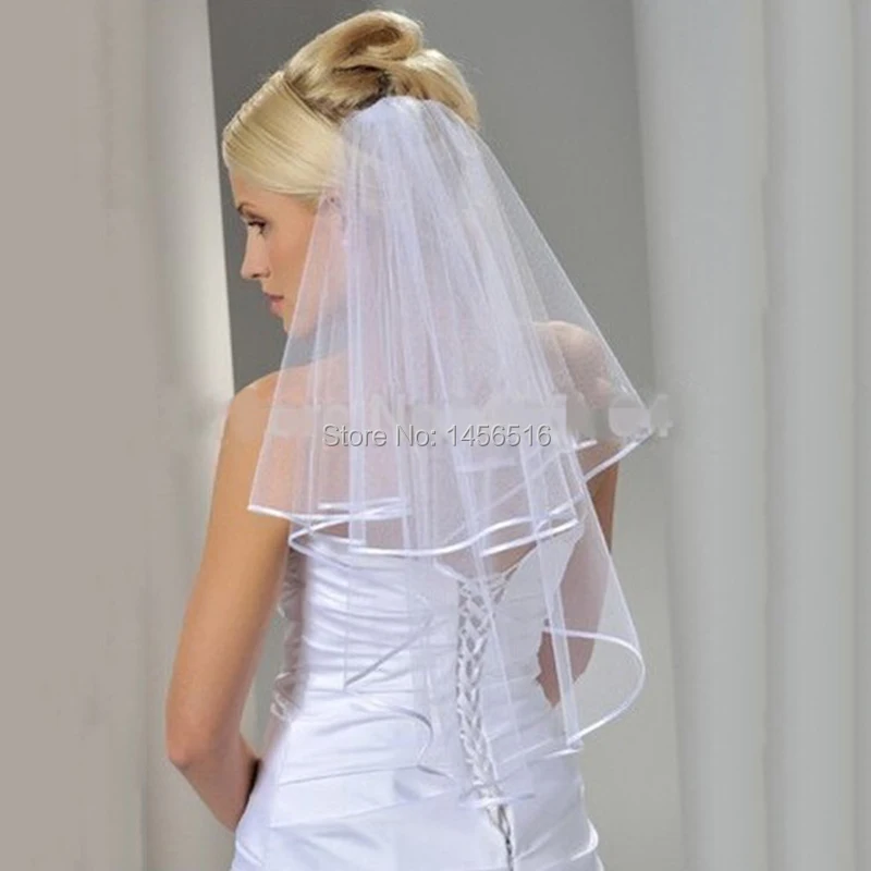 Простые белые тюлевые Свадебные вуали две ленточная Лента Край На Заказ Свадебный аксессуары Горячая