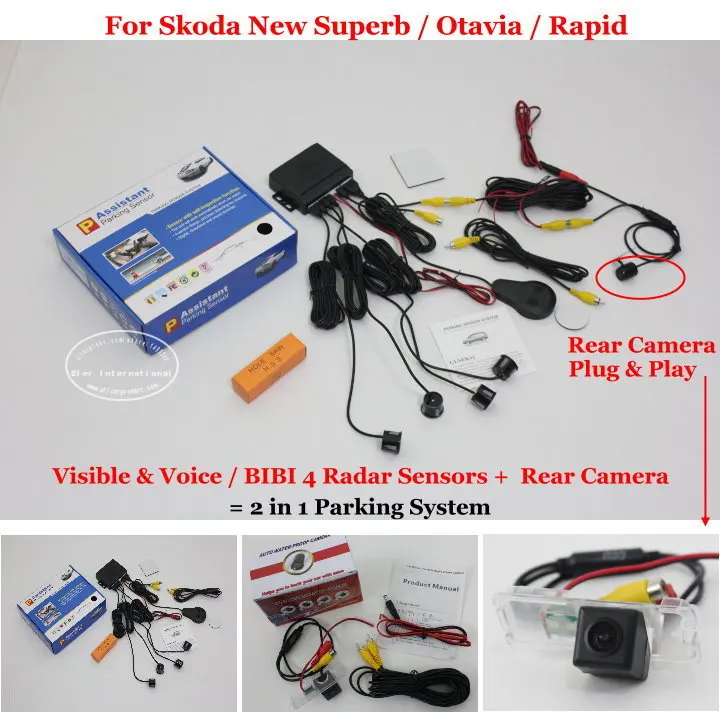 

For Skoda New Superb / Otavia / Rapid Car Parking Sensors + Rear View Camera = 2 in 1 Visual BIBI Alarm Parking System