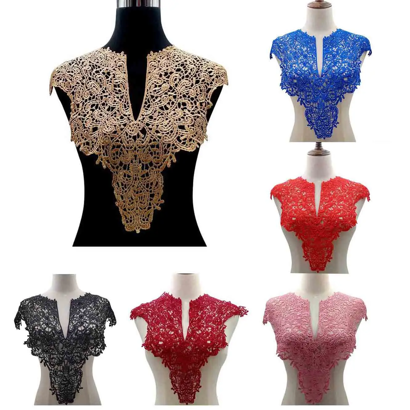 

7 Color "Front Collar+Back Collar" Craft Venise Sequins Floral Embroidered Applique for DIY Costume Decoration Accessories