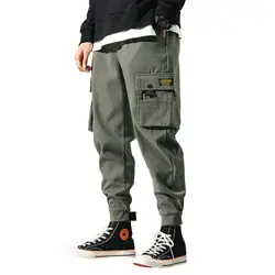 Новые повседневные штаны в стиле хип-хоп, мужские свободные рабочие брюки, модные однотонные мужские брюки с карманами и эластичной