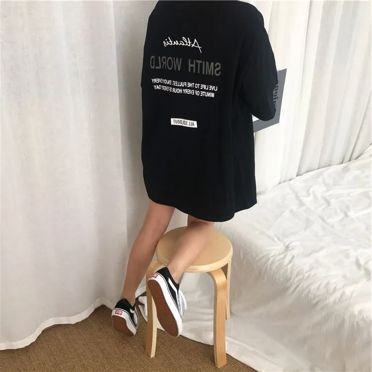 T-shirts Women 2020 Chic Solid BF Loose Ulzzang T-shirt Top Tee Womens Letter Print School Couple Korean Style Hip Hop All-match