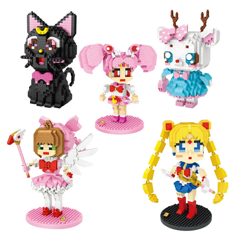 Animal cartoon diamond block plastic cute building blocks duck monkey model bricks educational Action Figures Toys for Children
