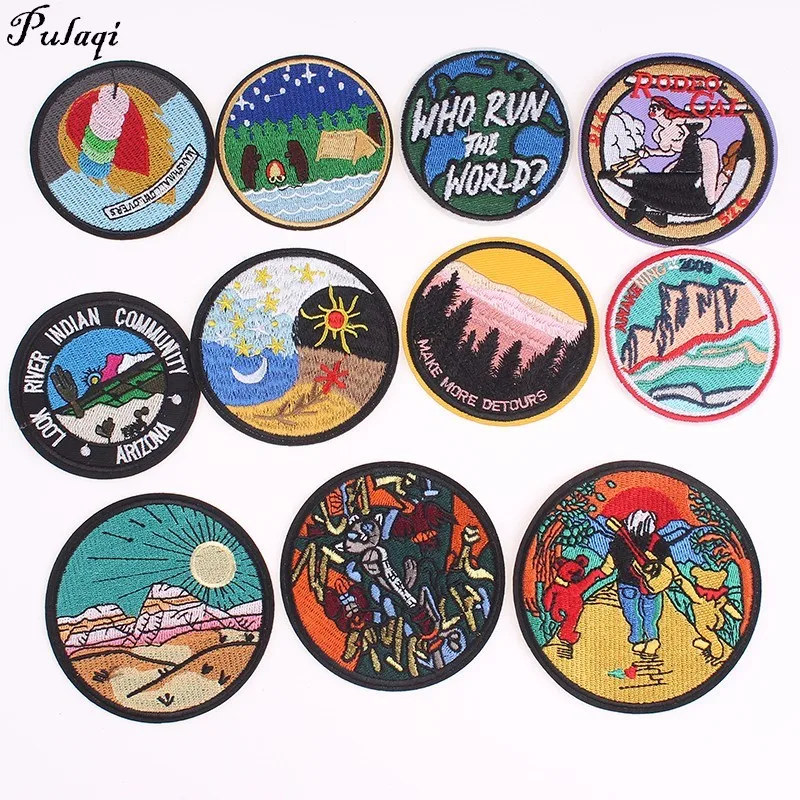 

Pulaqi Round UFO Parches Stalker Stranger Things Space Patch Astronaut Embroidered Iron On Patches For Clothes Stripe Sticker B