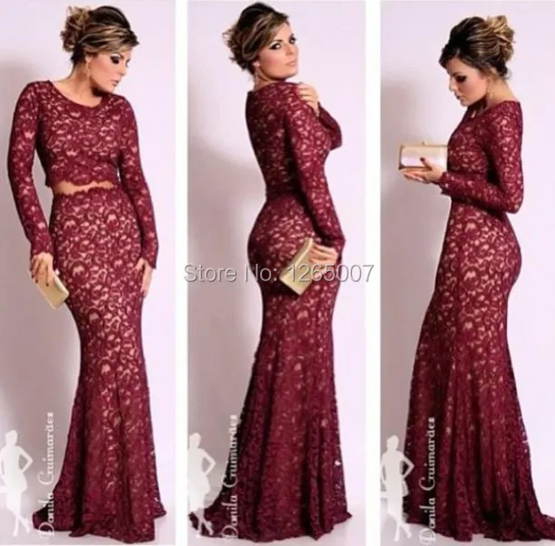 wine lace dress long