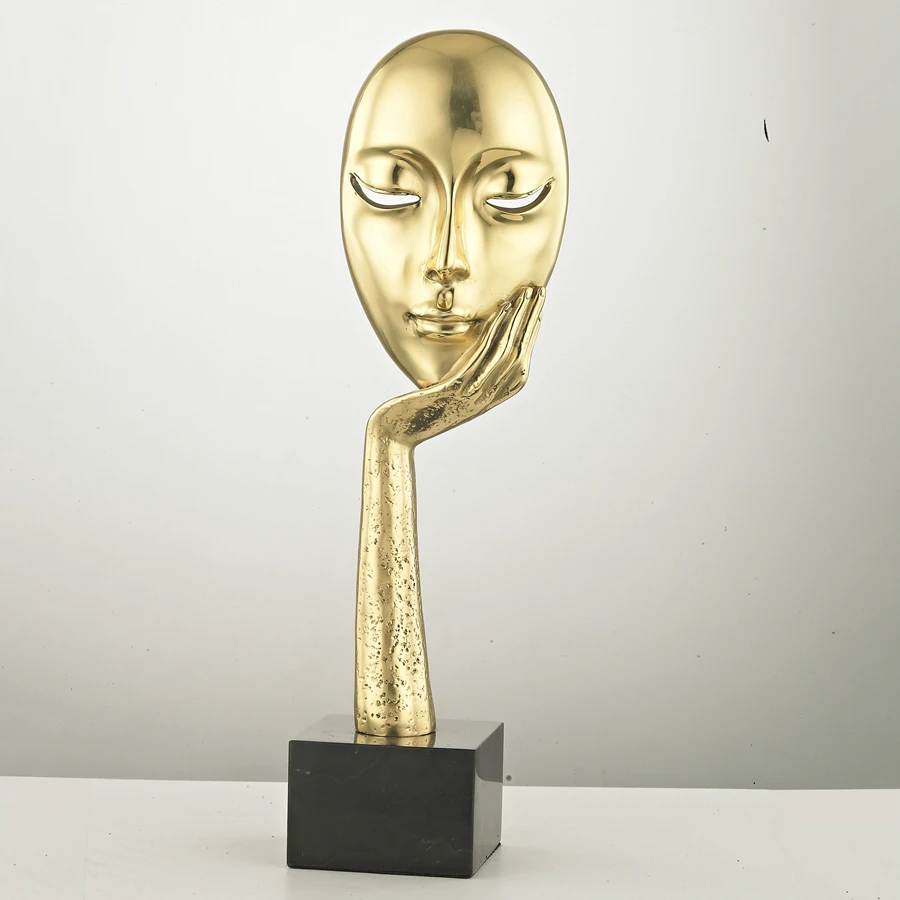 Modern Abstract Art Brass Sculpture Copper Mask Hand Statue Figurine