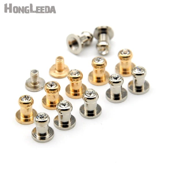 

Wholesale Free shipping 90sets 5*7*8mm glass stone diamond rhinestone zinc alloy screw knob leather craft stud rivet round ZD025