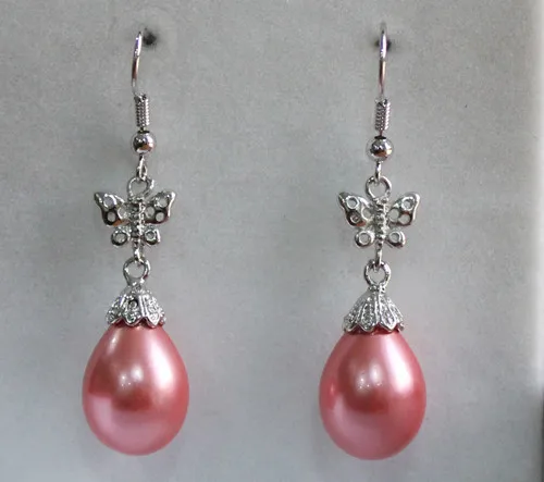 

Free shipping 12X16MM Pink -Red Sea Shell Beads Butterfly Drop Earring