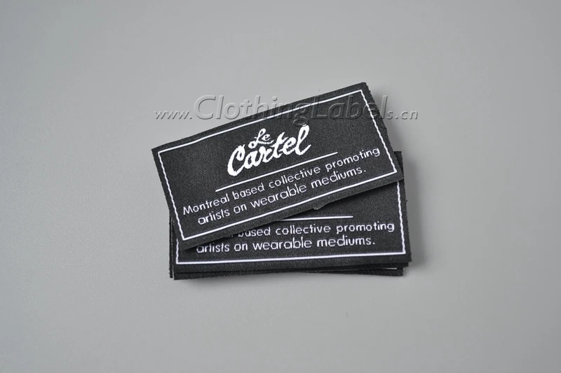 Custom black damask woven label for clothing, brand fabric label, accept small order, double weaved logo
