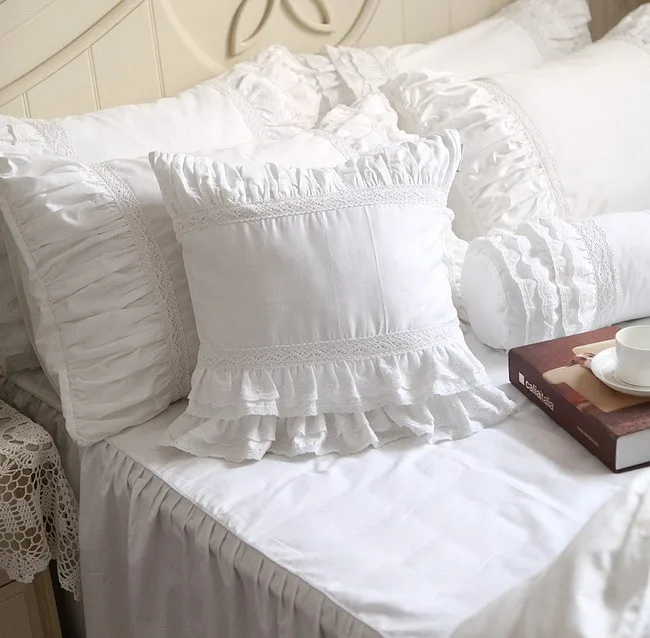 Хит, роскошный белый кружевной край, с оборками, квадратный чехол для подушки, свадебное декоративное постельное белье, текстиль, диван, подушка принцессы, чехол, распродажа