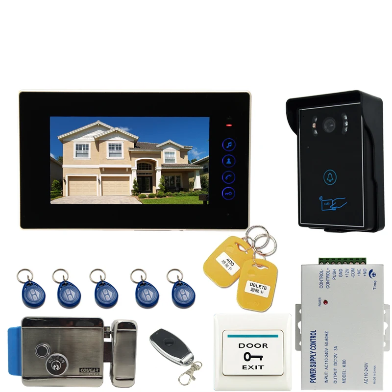 JEX проводной 7 дюймов ЖК-дисплей видео домофона домофон комплект RFID водонепроницаемый сенсорный клавиша камеры + электронного управления
