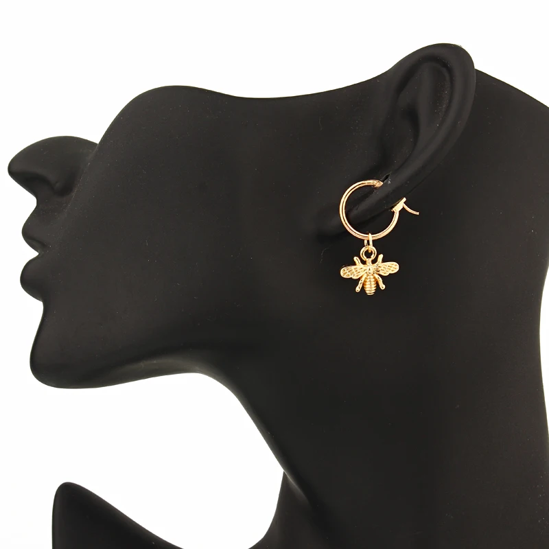 1Pair European Stereoscopic Trend Cute Bee Hoop Earrings With Pendant Gold Silver Color Lovely Fashion Earrings Jewelry E542-T2 - Image 6
